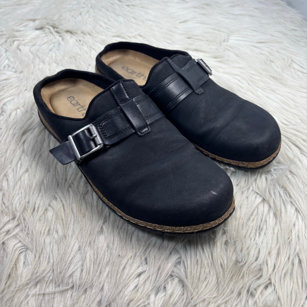 Earth Women's 9 Black Nubuck Leather Evelin Clogs Boho Comfort Mule